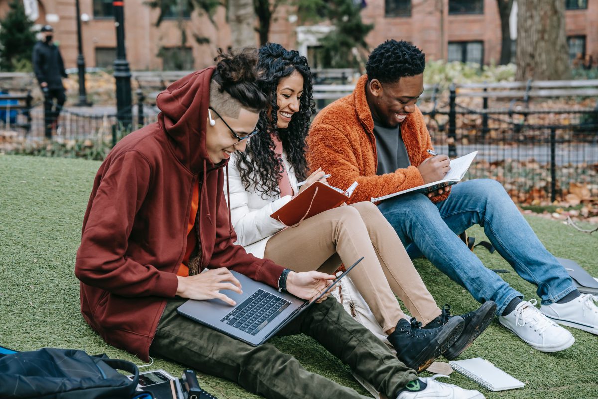 A group of public university students studying